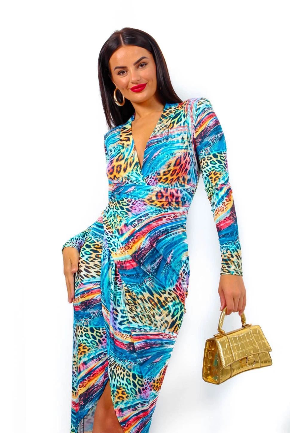 Simple And Elegant - Ocean Blue Multi Leopard Midi Dress 5 Simple And Elegant - Ocean Blue Multi Leopard Midi Dress - Image 3