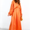 Sleeve An Impression - Orange Ruched Sleeve Plunge Maxi Dress -Deals Modashka Store SleeveAnImpression OrangeRuchedSleevePlungeMaxiDress 6