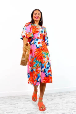 Sleeve You Behind - Pink Orange Floral Midi Dress -Deals Modashka Store SleeveYouBehind PinkOrangeFloralMidiDress 2