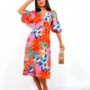 Sleeve You Behind - Pink Orange Floral Midi Dress -Deals Modashka Store SleeveYouBehind PinkOrangeFloralMidiDress 3