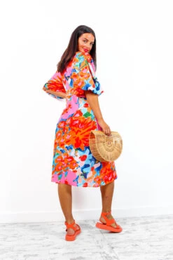 Sleeve You Behind - Pink Orange Floral Midi Dress -Deals Modashka Store SleeveYouBehind PinkOrangeFloralMidiDress 4
