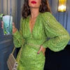 So Sensational - Green Sequin Long Sleeve Mini Dress -Deals Modashka Store So Sensational Green Sequin Long Sleeve Mini Dress