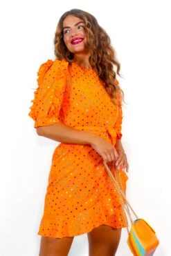 So Frilling - Orange Multi Spot Frilled Mini Dress -Deals Modashka Store SoFrilling OrangeMultiSpotFrilledMiniDress 6