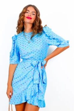 So Frilling - Turquoise Multi Spot Frilled Mini Dress -Deals Modashka Store SoFrilling TurquoiseMultiSpotFrilledMiniDress 4