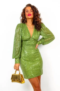 So Sensational - Green Sequin Long Sleeve Mini Dress -Deals Modashka Store SoSensational GreenSequinLongSleeveMiniDress 5