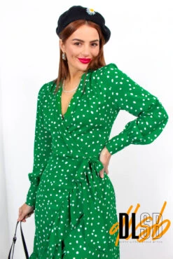 Some Like It Dot - Green Polka Dot Midi Wrap Dress -Deals Modashka Store SomeLikeItDot GreenPolkaDotMidiWrapDress3