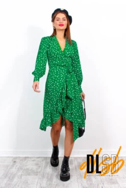 Some Like It Dot - Green Polka Dot Midi Wrap Dress -Deals Modashka Store SomeLikeItDot GreenPolkaDotMidiWrapDress6