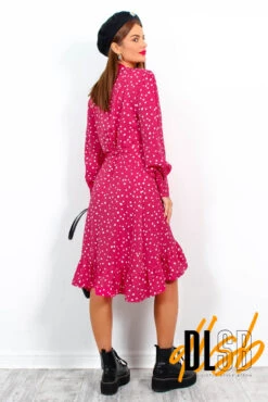 Some Like It Dot - Raspberry Polka Dot Midi Wrap Dress -Deals Modashka Store SomeLikeItDot RaspberryPolkaDotMidiWrapDress1
