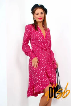 Some Like It Dot - Raspberry Polka Dot Midi Wrap Dress -Deals Modashka Store SomeLikeItDot RaspberryPolkaDotMidiWrapDress2