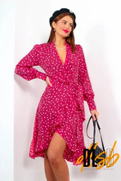 Some Like It Dot - Raspberry Polka Dot Midi Wrap Dress -Deals Modashka Store SomeLikeItDot RaspberryPolkaDotMidiWrapDress3