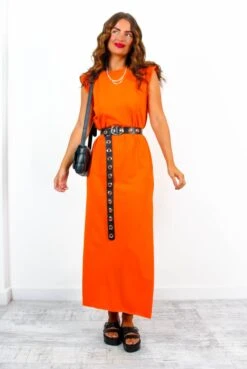 Split Em Up - Orange Shoulder Pad Split Leg Maxi Dress 11 Split Em Up - Orange Shoulder Pad Split Leg Maxi Dress -Deals Modashka Store SplitEmUp OrangeShoulderPadSplitLegMaxiDress 4