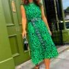 Spot My Baby - Green Leopard Print Midi Dress