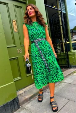 Spot My Baby - Green Leopard Print Midi Dress