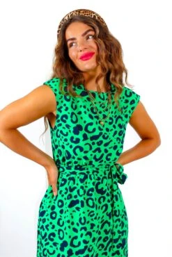 Spot My Baby - Green Leopard Print Midi Dress -Deals Modashka Store SpotMyBaby GreenLeopardPrintMidiDress 1