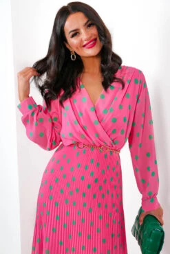 Sweet Intentions - Pink Polka Dot Pleated Maxi Dress -Deals Modashka Store SweetIntentions PinkPolkaDotPleatedMaxiDress3