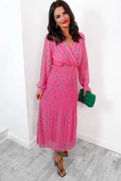Sweet Intentions - Pink Polka Dot Pleated Maxi Dress -Deals Modashka Store SweetIntentions PinkPolkaDotPleatedMaxiDress4
