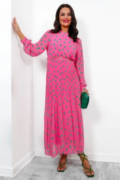 Sweet Intentions - Pink Polka Dot Pleated Maxi Dress -Deals Modashka Store SweetIntentions PinkPolkaDotPleatedMaxiDress5