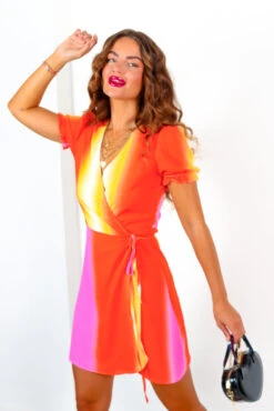 Sweeten Up - Pink Red Ombre Mini Wrap Dress -Deals Modashka Store SweetenUp PinkRedOmbreMiniWrapDress 5