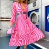 Swirl Next Door - Pink Two Tone Pleated Midi Dress -Deals Modashka Store Swirl Next Door Pink Two Tone Pleated Midi Dress