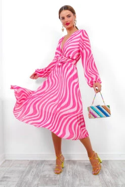 Swirl Next Door - Pink Two Tone Pleated Midi Dress -Deals Modashka Store SwirlNextDoor PinkTwoTonePleatedMidiDress 1