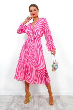 Swirl Next Door - Pink Two Tone Pleated Midi Dress -Deals Modashka Store SwirlNextDoor PinkTwoTonePleatedMidiDress 2
