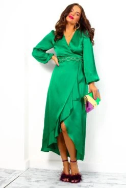 Take Me Out - Emerald Satin Long Sleeve Wrap Maxi Dress 11 Take Me Out - Emerald Satin Long Sleeve Wrap Maxi Dress -Deals Modashka Store TakeMeOut EmeraldSatinLongSleeveWrapMaxiDress 1