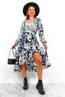Take The Hint - Navy Ecru Wrap Midi Dress -Deals Modashka Store TakeTheHint NavyWhiteWrapMidiDress1