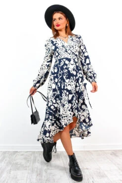 Take The Hint - Navy Ecru Wrap Midi Dress -Deals Modashka Store TakeTheHint NavyWhiteWrapMidiDress2
