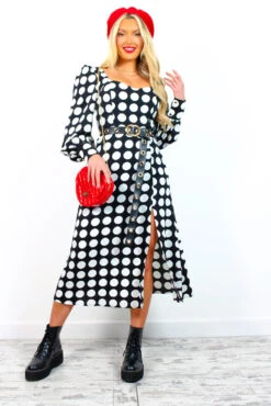 Thats My Opinion - Black White Polka Dot Midi Dress