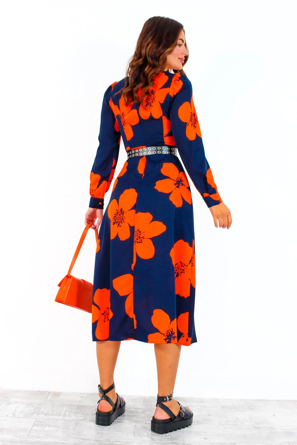 Thats My Opinion - Navy Orange Floral Midi Dress 7 Thats My Opinion - Navy Orange Floral Midi Dress - Image 5