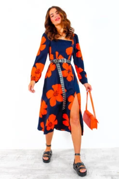 Thats My Opinion - Navy Orange Floral Midi Dress 13 Thats My Opinion - Navy Orange Floral Midi Dress -Deals Modashka Store That sMyOpinion NavyOrangeFloralMidiDress 5