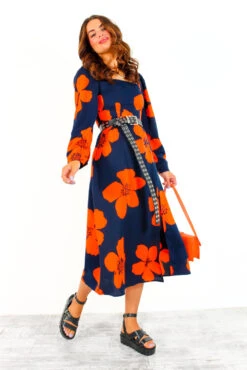 Thats My Opinion - Navy Orange Floral Midi Dress 10 Thats My Opinion - Navy Orange Floral Midi Dress -Deals Modashka Store That sMyOpinion NavyOrangeFloralMidiDress 6
