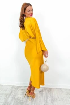 Thats Showbiz Baby - Yellow Draped Midi Dress -Deals Modashka Store That sShowbizBaby YellowDrapedMidiDress6