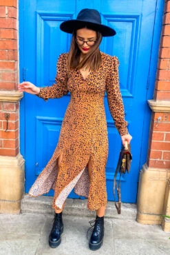 Thats Wild - Leopard Print Split Midi Dress -Deals Modashka Store That swildwebsite
