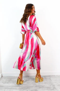 The Finer Things In Life - Cream Pink Print Midi Dress -Deals Modashka Store TheFinerThingsInLife CreamPinkPrintMidiDress 3