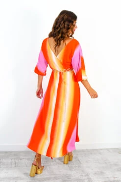 The Finer Things In Life - Pink Orange Ombre Midi Dress -Deals Modashka Store TheFinerThingsInLife PinkOrangeOmbreMidiDress
