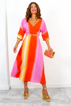 The Finer Things In Life - Pink Orange Ombre Midi Dress -Deals Modashka Store TheFinerThingsInLife PinkOrangeOmbreMidiDress 4