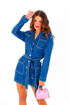 The One That I Want - Denim Belted Button Up Mini Dress -Deals Modashka Store TheOneThatIWant DenimBeltedButtonUpMiniDress 4