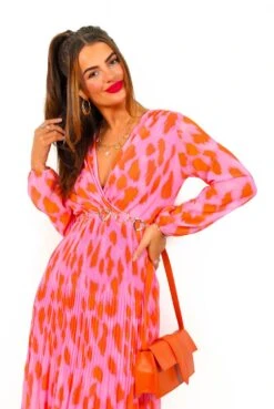The Pleat Goes On - Pink Orange Animal Print Pleated Midi Dress -Deals Modashka Store ThePleatGoesOn PinkOrangeAnimalPrintPleatedMidiDress 3