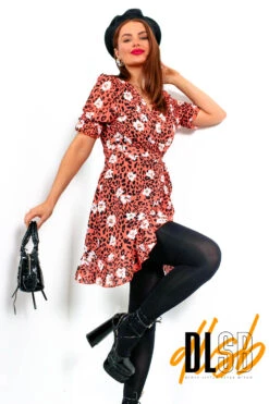 Tied Up - Orange Floral Mini Wrap Dress