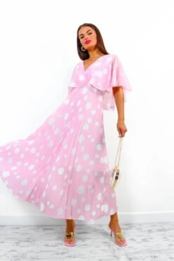 Timeless - Baby Pink Polka Dot Pleated Maxi Dress -Deals Modashka Store Timeless BabyPinkPolkaDotPleatedMaxiDress1
