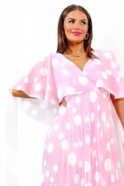 Timeless - Baby Pink Polka Dot Pleated Maxi Dress -Deals Modashka Store Timeless BabyPinkPolkaDotPleatedMaxiDress6