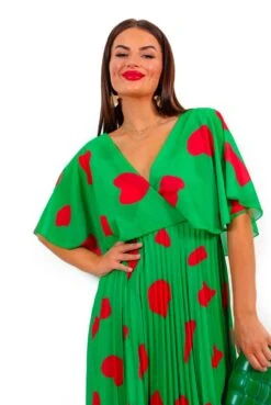 Timeless - Green Red Printed Pleated Maxi Dress -Deals Modashka Store Timeless GreenRedPrintedPleatedMaxiDress6