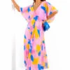 Timeless - Pink Blue Orange Abstract Pleated Maxi Dress -Deals Modashka Store Timeless PinkBlueOrangeAbstractPleatedMaxiDress 11
