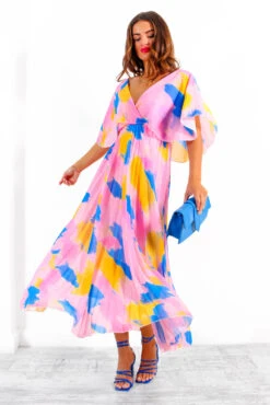 Timeless - Pink Blue Orange Abstract Pleated Maxi Dress 13 Timeless - Pink Blue Orange Abstract Pleated Maxi Dress -Deals Modashka Store Timeless PinkBlueOrangeAbstractPleatedMaxiDress 5