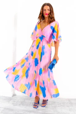 Timeless - Pink Blue Orange Abstract Pleated Maxi Dress 10 Timeless - Pink Blue Orange Abstract Pleated Maxi Dress -Deals Modashka Store Timeless PinkBlueOrangeAbstractPleatedMaxiDress 8