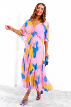 Timeless - Pink Blue Orange Abstract Pleated Maxi Dress 12 Timeless - Pink Blue Orange Abstract Pleated Maxi Dress -Deals Modashka Store Timeless PinkBlueOrangeAbstractPleatedMaxiDress 9