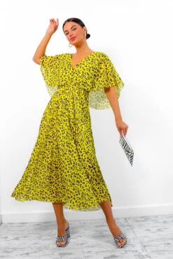 Timeless - Yellow Purple Leopard Pleated Maxi Dress -Deals Modashka Store Timeless YellowPurpleLeopardPleatedMaxiDress 3