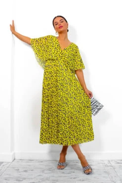 Timeless - Yellow Purple Leopard Pleated Maxi Dress -Deals Modashka Store Timeless YellowPurpleLeopardPleatedMaxiDress 4