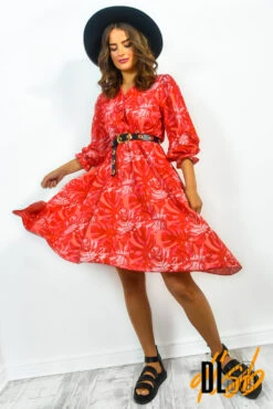 Tropical Treasure - Red Leaf Print Midi Dress 11 Tropical Treasure - Red Leaf Print Midi Dress -Deals Modashka Store TropicalTreasure RedLeafPrintMidiDress 3